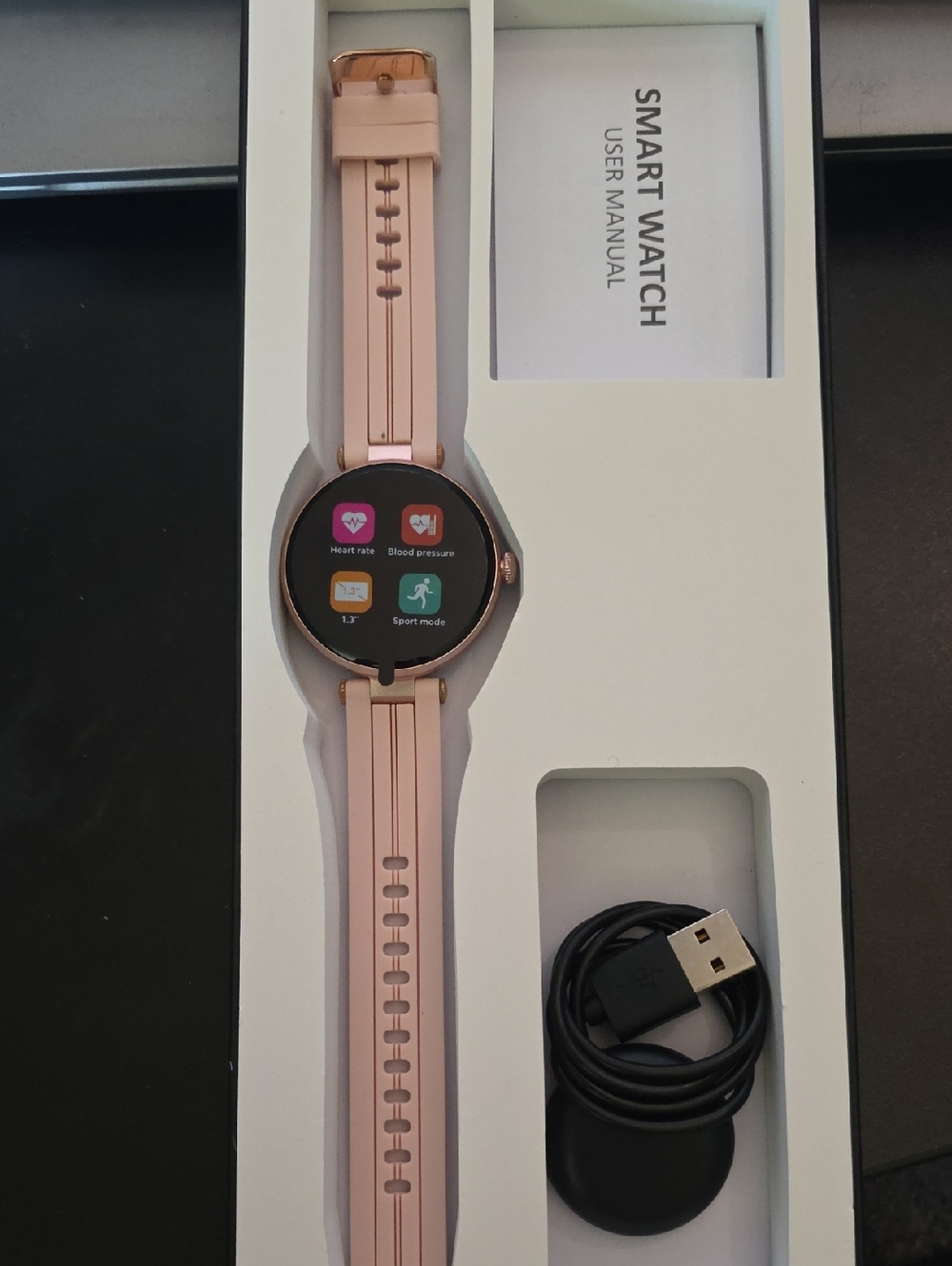 Rose Gold Smartwatch with Fitness Tracking - Light Pink Band